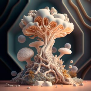 MJ 4 abstract fungus sculpturessymbiotic fungus growing out of a marble sculptur...