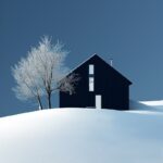 1-2a house with black walls on a frozen hill, minimalistic color palettes, Alast...