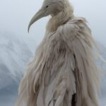 Side view, snow, Without people, a giant monster in the snow, in white feathers ...