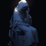 statue of person, in the style of moody chiaroscuro lighting, museum gallery dio...