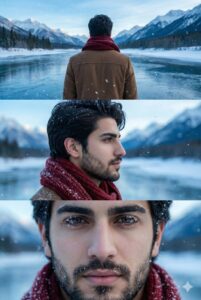 پرامپت دختر Ultra-realistic winter collage portrait of a young adult female (use...