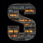 A Soviet-era high-rise building designed in the shape of the letter 'S' on a bla...