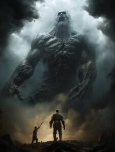 Surrealism, Images with a strong sense of story, The battle of tall giants and w...