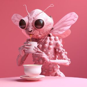 Fantasy portrait of a humanoid fly creature drinking milk, hungry expression, pi...