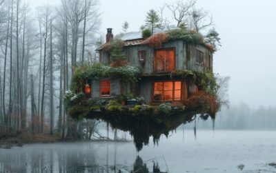 Трушная антиутопияAkos Major's photo of a weightless flying retro futuristic hou...