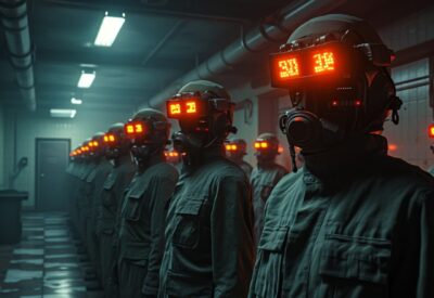 A soviet horror dystopian spreadsheets world, symbolizing despair and isolation....