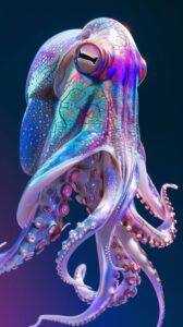 holographic cuttlefish, solid glitch, gradient, #924FF1, #FF88AA, #F4EFEE --ar 9...