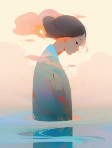 A Chinese woman，Chinese landscape, abstract painting, Zen, Amy Sol style, cover ...