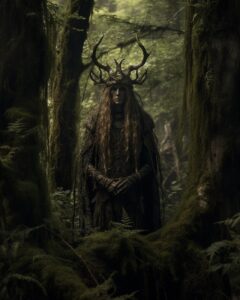 Award winning photography, magical norse forest spirit, in a dense forestby Ben....
