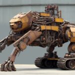 Panther - bison - Machine Hybrid, ( feline sitting, arms visible, half - creatur...