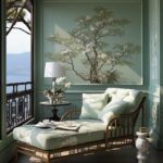 a reading corner in this traditional chinese bungalow is all white, in the style...
