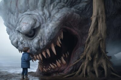 Photography of a huge creature in a remarkable atmosphere, in the style of tim w...