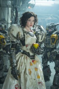 A RAW photo of an actor in an sf movie, Snow White (Disney Princess) in a reinfo...