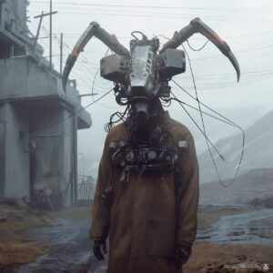 1976, still from neil blomkamp movie, goat man worker, electrocution collar, in ...