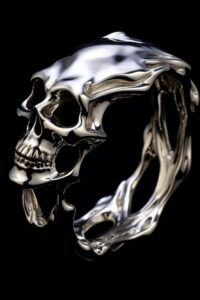 Silver skull/ skelton cuff, etsy, in the style of expressionistic distorted form...