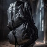 A flying modern combination in a medieval ancient gothic castle with ruins. Myst...