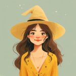 Simple drawing reference sheet in a flat cartoon style of a cute portrait forest...