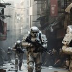 In a dystopian future ruled by a totalitarian regime, armed sci - fi soldiers ma...