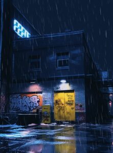 Han shi hua tang, in the style of hip - hop culture exploration, dark sky - blue...