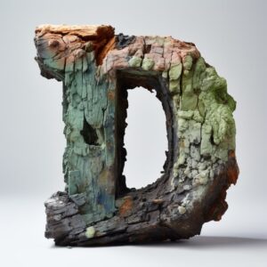 Ursula von Rydingsvard art, letter D, pastel colors with high contrast, white ba...