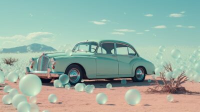 Realistic Leica photograph of a pastel mint blue bubbly mid - century Deloreon a...