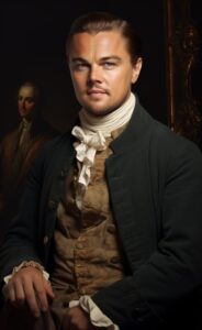 Leonardo DiCaprio as a famous oil painter from 18th century, fashion stylization...