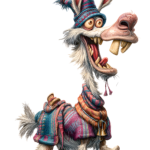Midjourney prompt: funny caricature silly llama character...