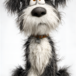 Midjourney prompt: Black and white dog sitting...