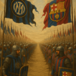 7 Two giant medieval armies standing against...