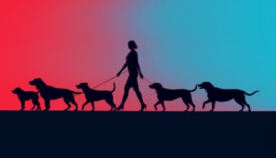 female dog walker, walking 5 dogs, silhouette, Anaglyph style --ar 7:4#vector_st...