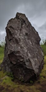 Jagged stone boulder, overcast lighting, side view --v 5 --ar 1:2by darkmarmot P...