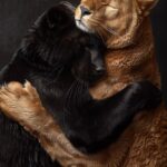 studio photography, hyperrealistic, brown bear and black panther hugging --v 6 -...
