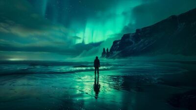 Capturing the Northern Lights during a guided night tour on a secluded Icelandic...