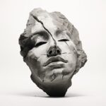 a single rough rock, with two faces immersed halfly into it, of which one is a f...