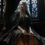 A thin, slender, tall female vampire in the style of Andrzej Sapkowski "The Witc...