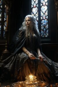 A thin, slender, tall female vampire in the style of Andrzej Sapkowski "The Witc...