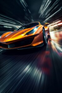 A picture of a supercar speeding wallpaper, raw photo, speed, race, 70mm photogr...