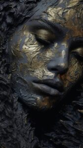 Close - up, Gritty, Impasto body art, chiaroscuro, arcane atmosphere A formidabl...