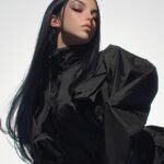 a photorealistic model wearing expensive Haute kevlar Couture giving military hi...