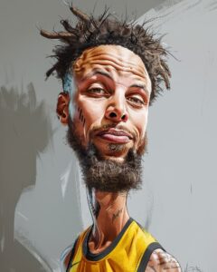 Карикатурный стильStephen Curry (NBA), super funny cartoon style, in the style o...
