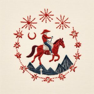 Simple embroidery stitch design, illustration style, of Texas rodeoby Luis G Pro...