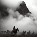 In Daliang Mountain, Sichuan, China, the Yi people's clothing, silhouettes of ho...