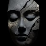 Artwork of a stone woman, black background, in the style of realistic yet styliz...