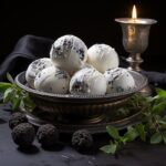 Smooth stevia ice cream balls, no melting, dark food photograph, realistic --v 5...
