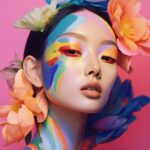 the image of a woman with colorful makeup and flower painted face, in the style ...