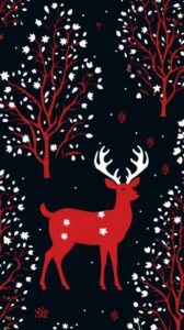 rudolph the red nosed reindeer pattern on a red background, in the style of dark...