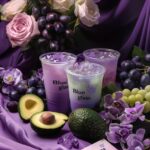 Product photography, commercial shooting of purple green gradient milk tea and f...