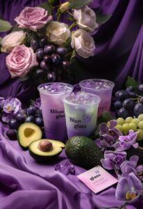 Product photography, commercial shooting of purple green gradient milk tea and f...