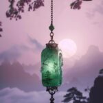 A jade pendant hanging, flashing night drops, transparent, dreamy, Chinese style...