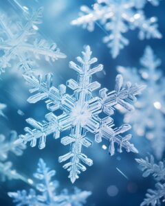 Microscopic image of snowflakes, the snowflakes are shaped like little ice wrapp...